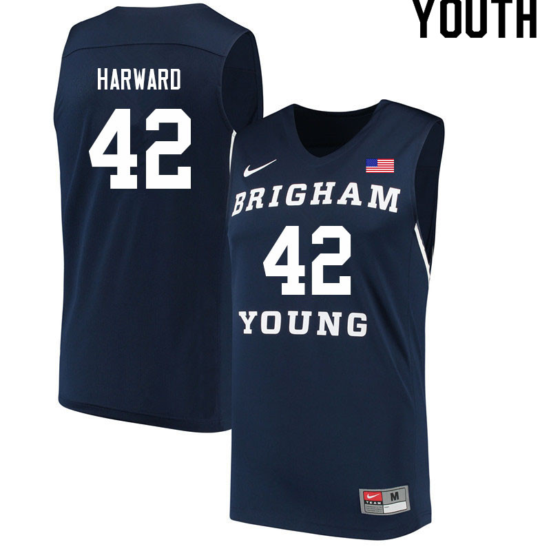 Youth #42 Richard Harward BYU Cougars College Basketball Jerseys Sale-Navy